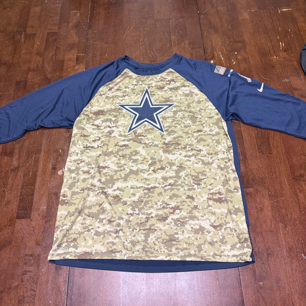Nike NFL Dallas Cowboys Men XL Camo Salute to Service Dri-FIT Shirt 3/4 Sleeve